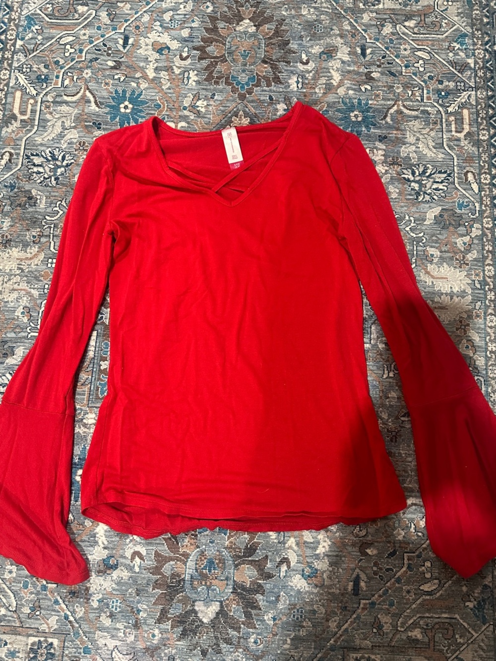 No Boundaries Red Long-Sleeve Crisscross V-Neck Top